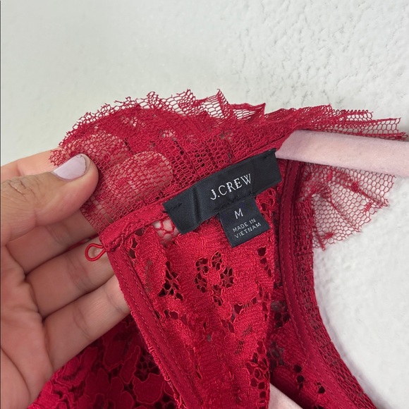 J. Crew Lace top with tulle ruffle Dark Red size Medium - Picture 6 of 14